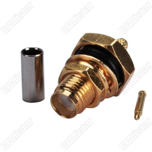 2 Pieces RP-SMA Jack Female (Male Pin) bulkhead with o-ring Crimp LMR100 RG316 RG174 cable Connector