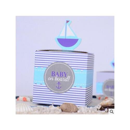 4000pcs/lot New Blue "Baby On Board" Pop-Up Sailboat Candy Favor Boxes box for Baby Shower With Free Shipping #HX463