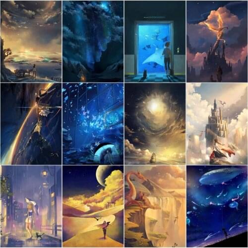Anime Landscape 5D Diamond Painting Beautiful Scenery Cloud Embroidery Cross Stitch Kits Diy Rhinestone Mosaic Art Home Decor