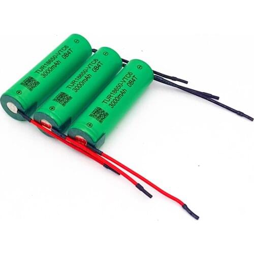 Turmera 18650 VTC6 3000mAh Battery 30A Welding Wire for 12V 16.8V 18V 21V 25V Electric Drill Screwdriver Shurika Battery 5Pieces