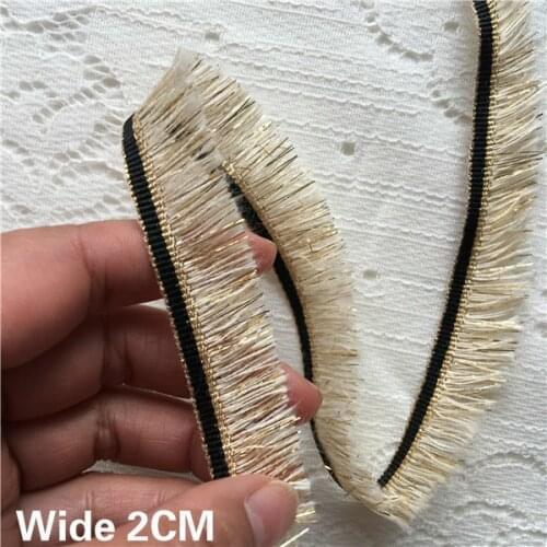 2CM Wide Glitter Gold Tassel Lace Trim Cotton Polyester Embroidery Ribbon Garment Curtains Bags Gifts Handmade Sewing Accessory