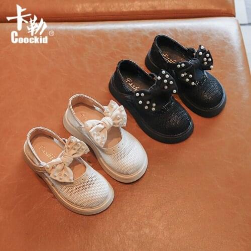 Childrens Leather Shoes 2021 Summer New Girls Pearl Bow Mesh Princess Shoes Little Girls Breathable Single Shoes Hot