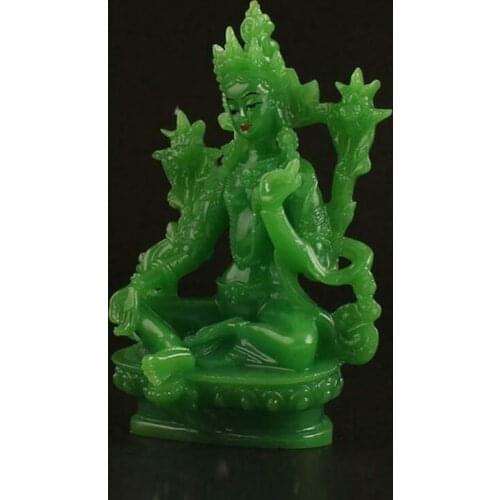 Feng Shui Tibet Tibetan Buddhism Statue Imitate Jade Resin Green Tara Buddha