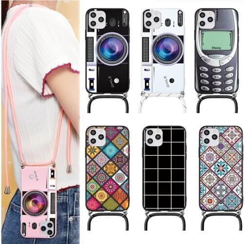 Camera Strap Lanyard Case For iPhone 11 12 Xs Pro Max X 7 8 6s 6 Plus 12 Mini 5S SE SE 2020 5 Retro Checkered Old Mobile Cover