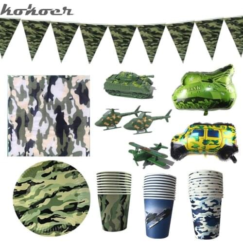 Camouflage Disposable Plates/Cups Camouflage Napkins Theme Birthday Party Disposable Tableware Set Kids Birthday Party Decor