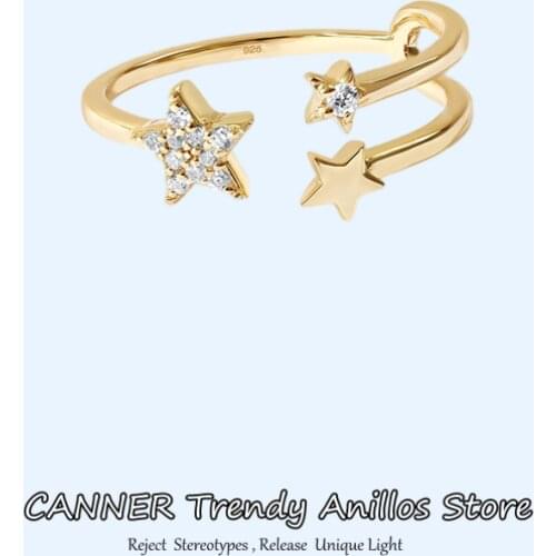 Canner 100% 925 Sterling Silver Finger Rings for Women Open Adjustable Moon Star Ring Wedding Jewelry Korean Anillo Bague W5