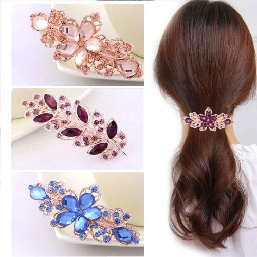 Korean crystal diamond leaf flower hairpin spring horsetail hairpin large hairpin jewelry wholesale