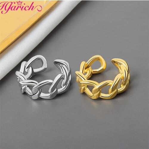 Cuban Link Chain Rings Fashion Gold Silver Color Geometric Cross Chain Opening Ring Jewelry For Women Party Wedding Accessories