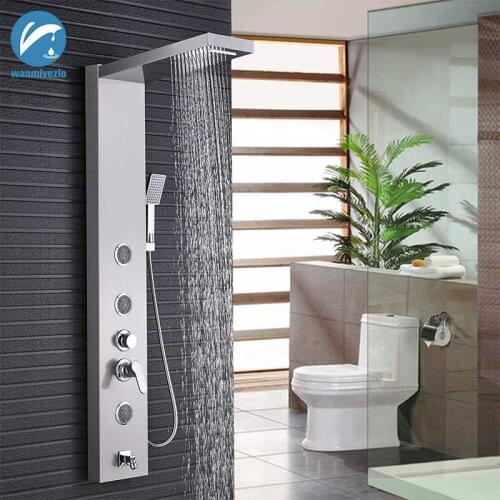 Brushed Nickel Shower Panel Shower Column Wall Mounted Rain Waterfall Shower Faucet Tower Single Handle Mixer Faucet