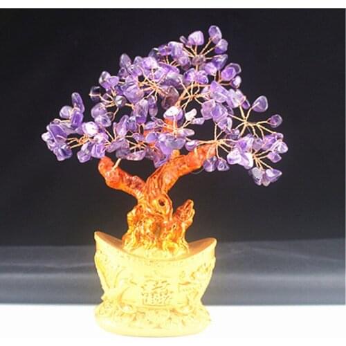 FYSL Copper Wire Wrap Irregular Shape Tree of Life Amethysts Stone Pendant Citrines Crystal Jewelry