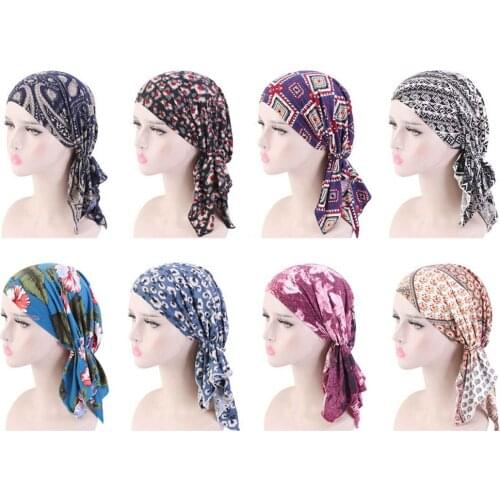 Muslim Women Floral Printed Hijab Arab Bonnet Beanies Chemo Cancer Hat Skullies Turban Hair Loss Cap Vintage Headscarf Fashion
