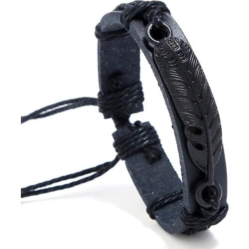 Leaf Feather Music Peace Hamsa Hand Handmade Weave Men Leather Bracelets Women Vintage Bangle Male Homme Jewelry Accessories