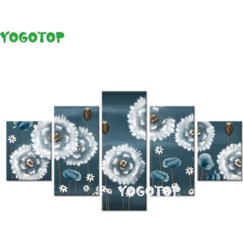 White Dandelion with Lotus 5 Pieces diy diamond painting rhinestone full drill Mosaic diamond embroidery Home decor ML1536