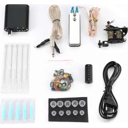 EU Plug Tattoo Complete Beginner Tattoo Kit Pro Machine Inks Power Supply Needle Grips Tips Tatto Accessories Basic Set