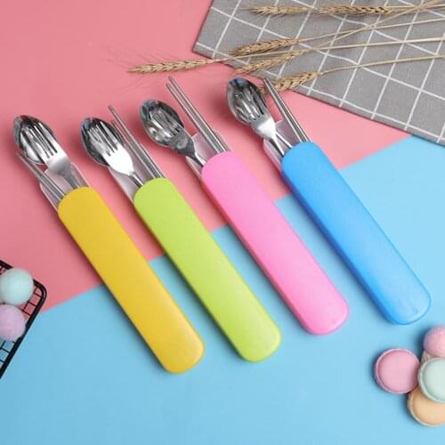 3Pcs/Set Portable Stainless Steel Travel Cutlery Set with Box Spoons Forks Chopsticks Dinnerware Sets Kitchen Tableware