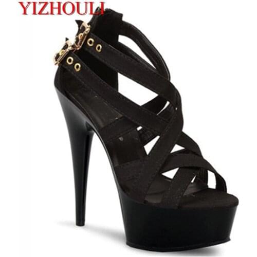 New style fashionable sexy sandals, black cross buckle sexy shoes, 15 cm high heel sandals