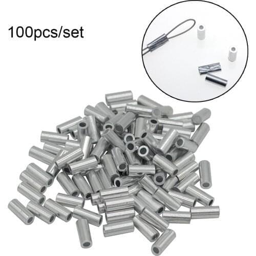 100pcs Crimp Sleeves Connector Round Single Aluminum Fishing Wire Tube Line Crimping Sleeves Fishing Line Accessories Tool