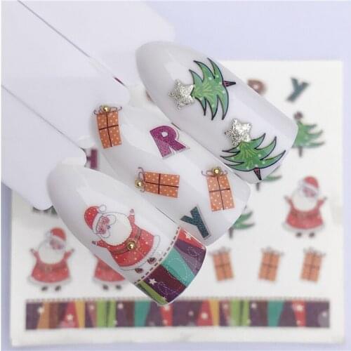 YZWLE Deer Santa Clause Christmas Water Transfer Nail Art Sticker Decal Slider Manicure Wrap Tool Tip Xmas Decoration