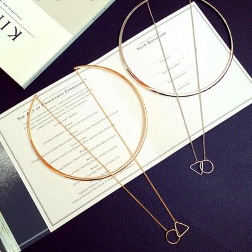 Fashion Women Gold Big Circle Choker Necklace Chain Enamel Triangle Torques Necklaces Pendants Wholesale