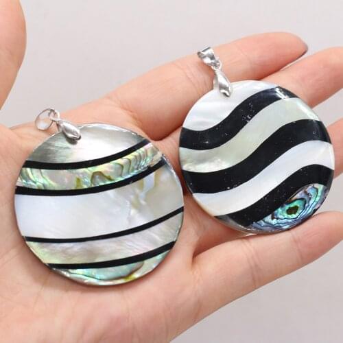 Natural Stripe Shell Pendant Round Natural Mother of Pearl Shell Charms for Women Jewery Making DIY Necklace Size 48x48mm