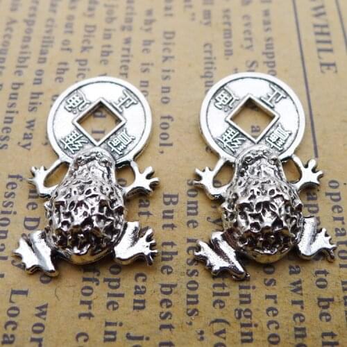 10 PCS/Lot 15mm*26mm keychain Pendants Antique Silver Color Coin frog Charms Handcraft For DIY Jewelry Making