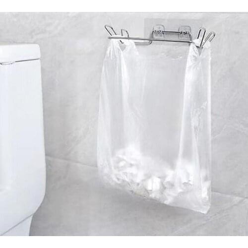 Portable Stainless Steel Garbage Hanging Bag Kitchen Trash Storage Rack Bag Hook Scouring Pad Dry Shelf Holder Kitchen Organizer