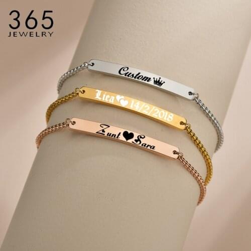 Customizable Engraving Name Adjustable Baby Bracelet Stainless Steel Letter Personalized Gold Bangle for Children Jewelry Gift