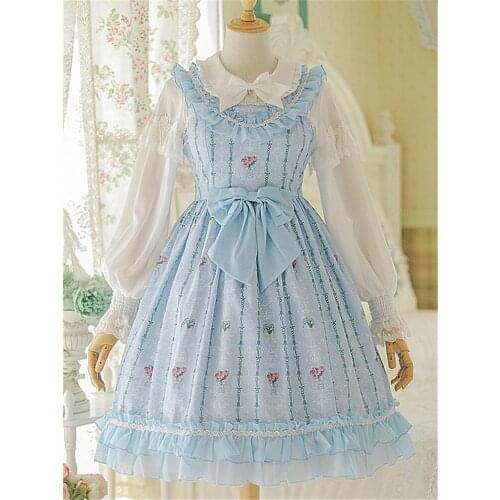Lolita JSK Dress Flower Wall Series Chiffon Lace Up Pleated Sweet Lolita Dress