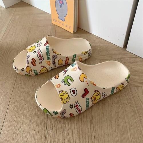 Color Printing Unisex Summer Slippers Non-Slip Beach Slide Sandals Flip Flops Cute Graffiti Thick Sole Comfort Bathroom Shoes
