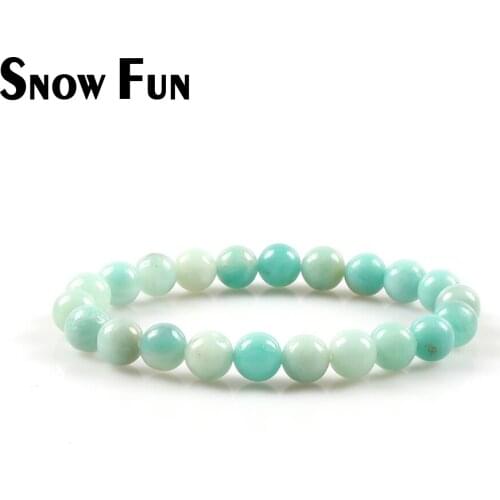 Snow Fun 8mm Amazonite Stone Beads Bracetet For Women and Men Energy Yoga Gift Bracelets