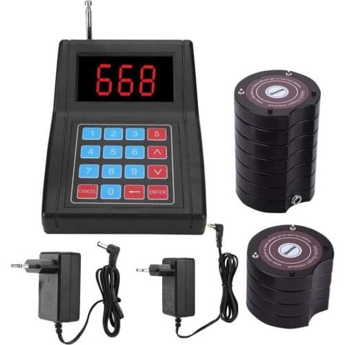 DC3.7V 360mAh 10-Receiver Pager Waiter Calling Wireless Paging Queue Waiter System Black For Restaurant Coffee Shop