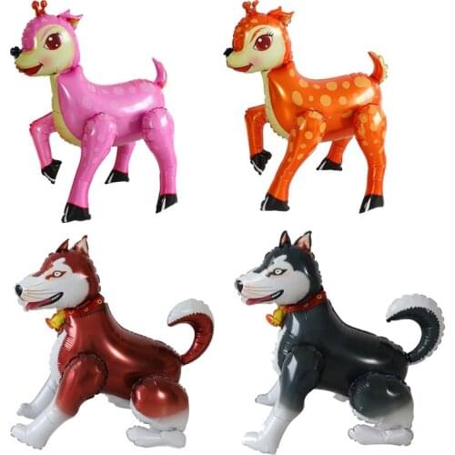 3D Walking Animal Husky Dog Sika Deer Foil Balloons Happy Birthday Air Balloon Birthday Theme Party Decoration Kids Toys Globos