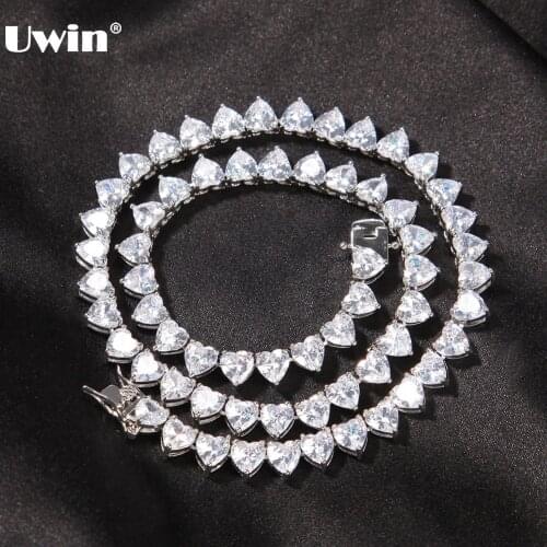 UWIN 6mm Heart Tennis Chain for Women Micro Paved Iced Out Cubic Zirconia Choker Chic Fashion Jewelry Copper Necklace for Gift