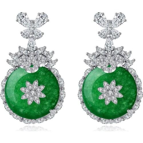 Vintage Design Green stone Drop Earrings for Women AAA Cubic Zirconia Dangle Fashion Jewelry Brincos Bijoux Mothers Day Gift