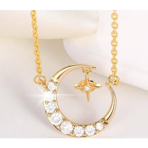 Romantic Sweet Moon Star Cubic Zircon Jewelry on the neck Necklace For Woman Aesthetic Crescent Clavicle Chain Pendant Necklaces