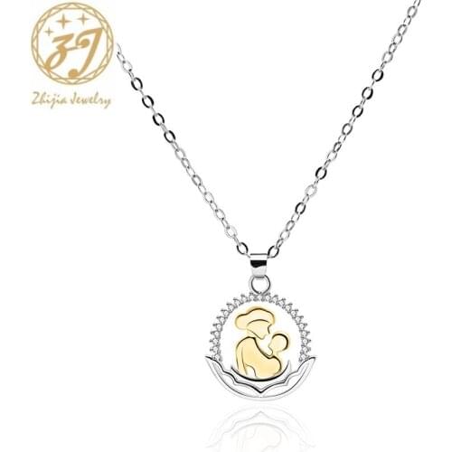 Zhijia new family love jewelry crystal rhinestone mom hug children pendant necklace for women mothers day gifts