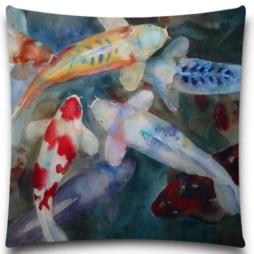 Animal Koi in Chinese painting Sea animals pillows case 5 size 9 style Cotton polyester Square Home Decorative bedroom car sofa