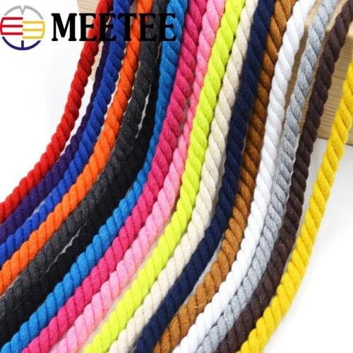 100% Cotton 5Meters 3 Shares Twisted Cords 8mm DIY Craft Decoration Rope For Bag Belt Sewing Accessories Crafts KY338