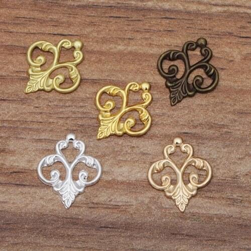 100pcs 15x13mm Gold Silver Plated Metal Brass Filigree Flower Slice Charms Base Setting Jewelry DIY Handmade Findings
