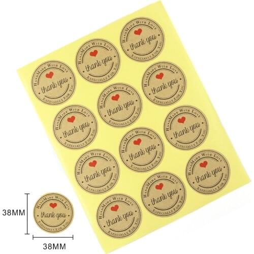 120pcs/pack Handmade Wtih Love Heart Self-adhesive Stickers Round Kraft Paper Thank You Stickers For Handmade Product Sticker