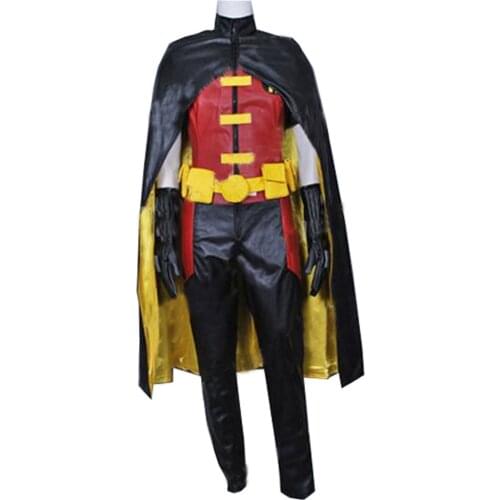 2018 Adult Young Justice Robin Costume Uniform Black Cloak Jumpsuit For Men Halloween Cosplay Costume Outfit