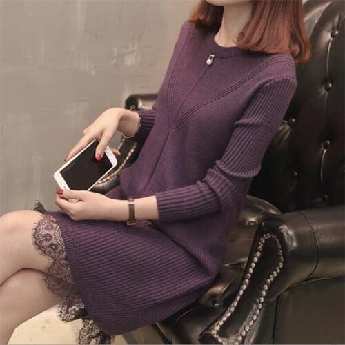 2020 Korean Winter Sweater Dress 4 Colors Casual Stripe Knitted Dress Fish Tail Woman Sweater Dress Women