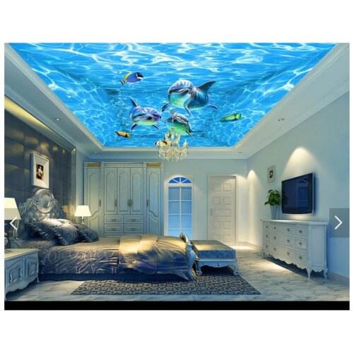 3d photo wallpaper custom 3d ceiling wallpaper murals blue water lines Marine dolphins ceiling murals 3d sitting room wallpaper