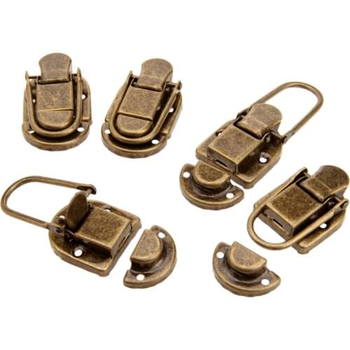 5sets Iron Latch Hasp Hook Lock screws Clasp Buckle Decorative Antique Brass 60x34mm Drawer Box Case Chest furniture Hardware