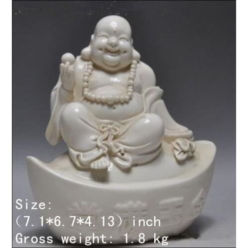 7.1 inch/Dehua white porcelain of China fengshui wealth lucky happy milo Buddha statue home decor