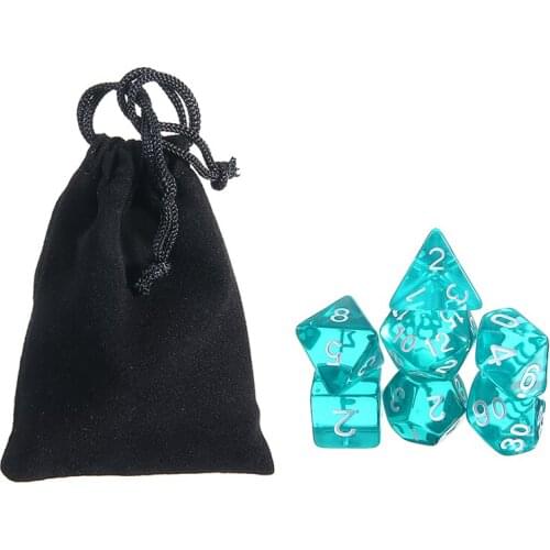 7pcs Green Translucent Polyhedral Dices With Bag For Role Playing Games D4-D20 Poker Bar Party Drinking Dices