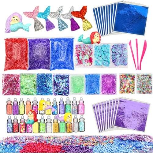 72PCS Slime Kit Mermaid DIY Making Fluffy Slime Complete Supplies KIT Slime Charms Glitter Jars For Children Kids