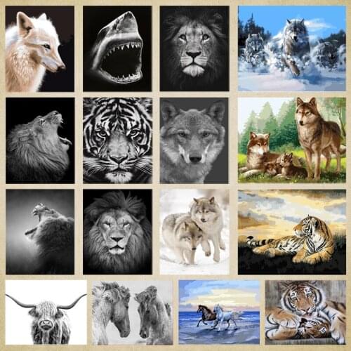 Diamond Painting Animal Patterns Mosaic Lion Tiger Wolf Handmade Gift Cross Stitch Diamond Embroidery Wall Arts Full Rhinestone