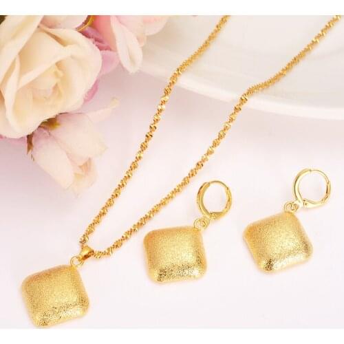 Bangrui New african Gold Color Women Jewelry Romantic Wedding Jewelry Sets Square geometric pendant earrings girls kids gift