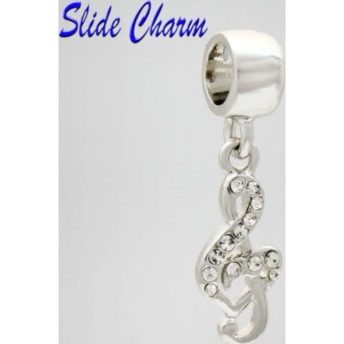 Free shipping European Classic Clear Crystal Music Symbol Pendant Charm Beads fit Pandora bracelet beads for jewelry making